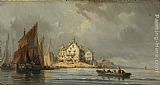 Coastal Landscape with Boats and Constructions by Eugene Isabey